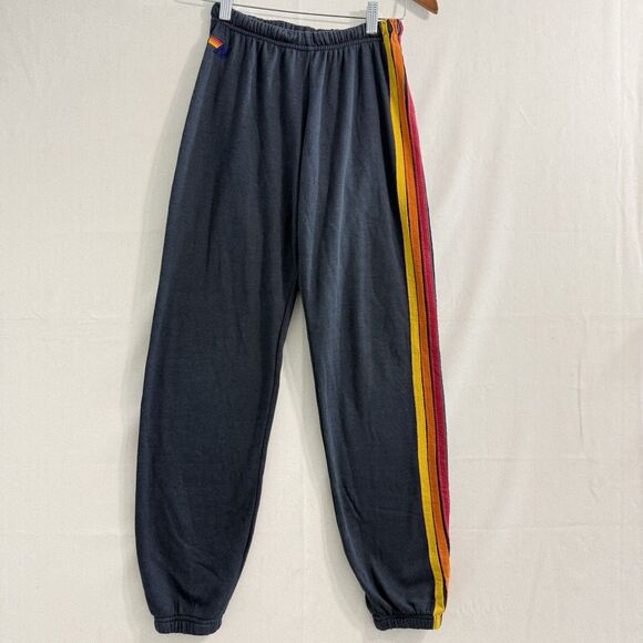 Aviator Nation Sweatpants Womens Small Grey 5 Stripe Joggers Made in USA Rainbow - Picture 1 of 11